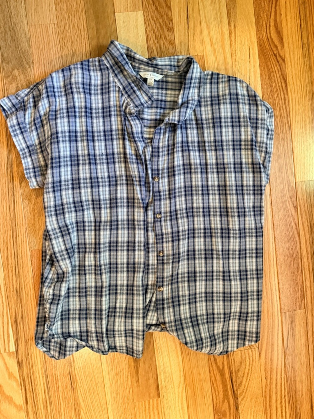 Lucky Brand Blue Plaid Short-Sleeve Button-Down Shirt